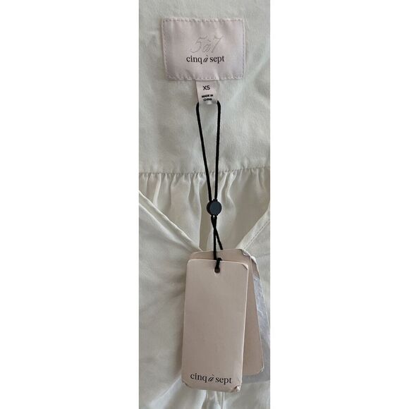 Cinq à Sept Francis Silk Blouse Faux Leathers Cuff Button Front Ivory/Black - Picture 15 of 16